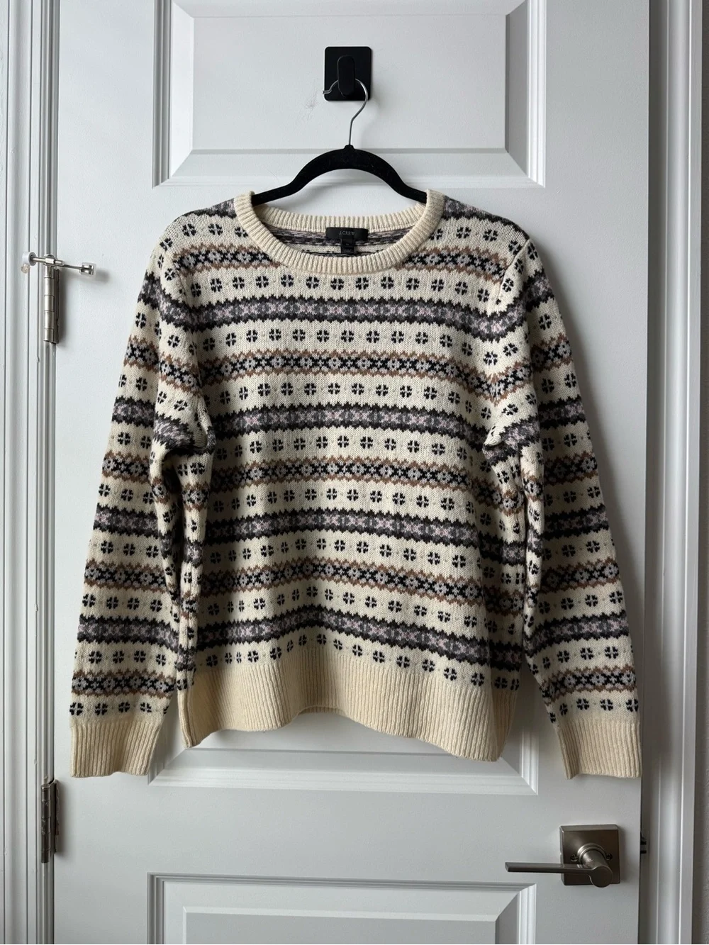 J.Crew 100% Lambswool Fair Isle Nordic Crewneck Sweater XL Cream